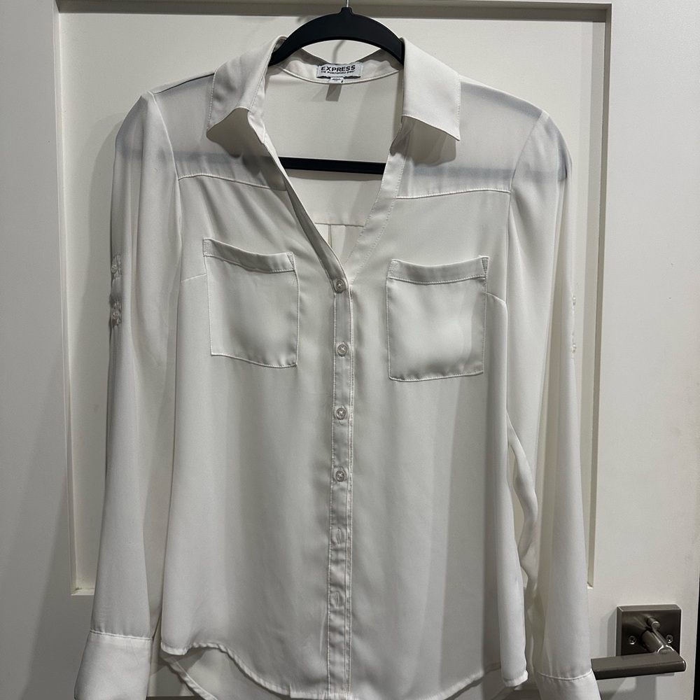Express White Chiffon Button-Up Blouse